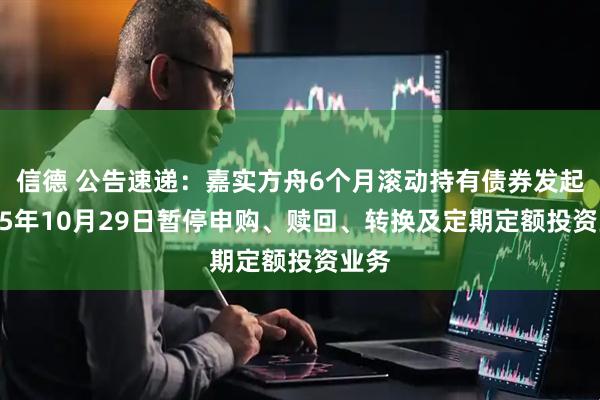 信德 公告速递：嘉实方舟6个月滚动持有债券发起2025年10月29日暂停申购、赎回、转换及定期定额投资业务